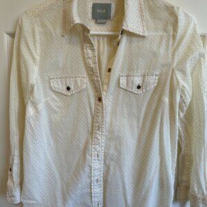 Anthropologie Maeve Swiss Polka Dot Button Up Shirt, Yellow (size 2)